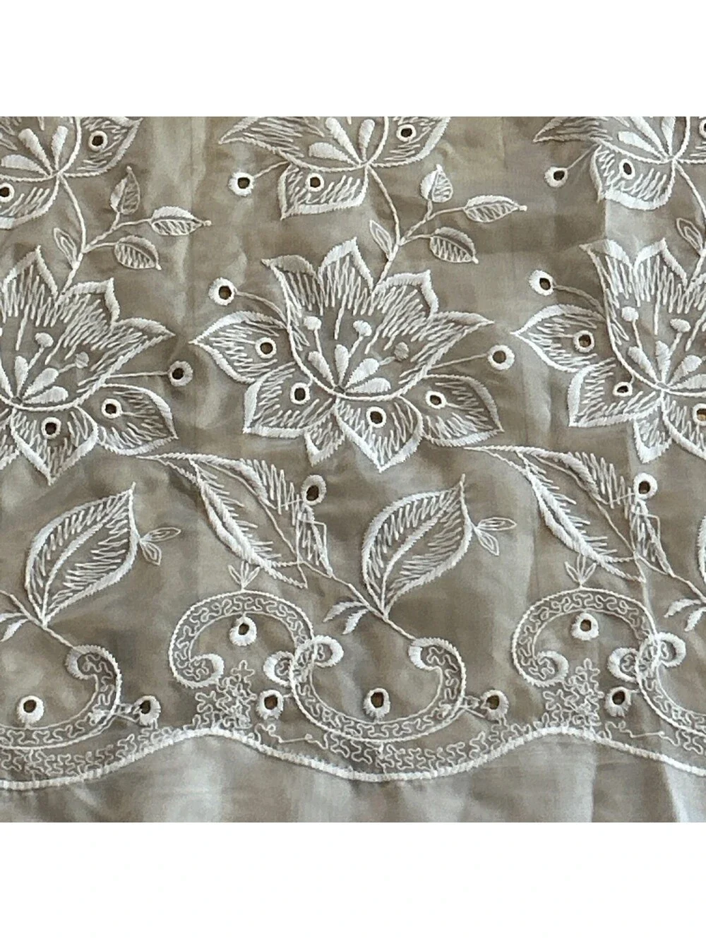 Vintage Victorian White Chiffon Embroidered Curtain Panel Country Cottage 56x82